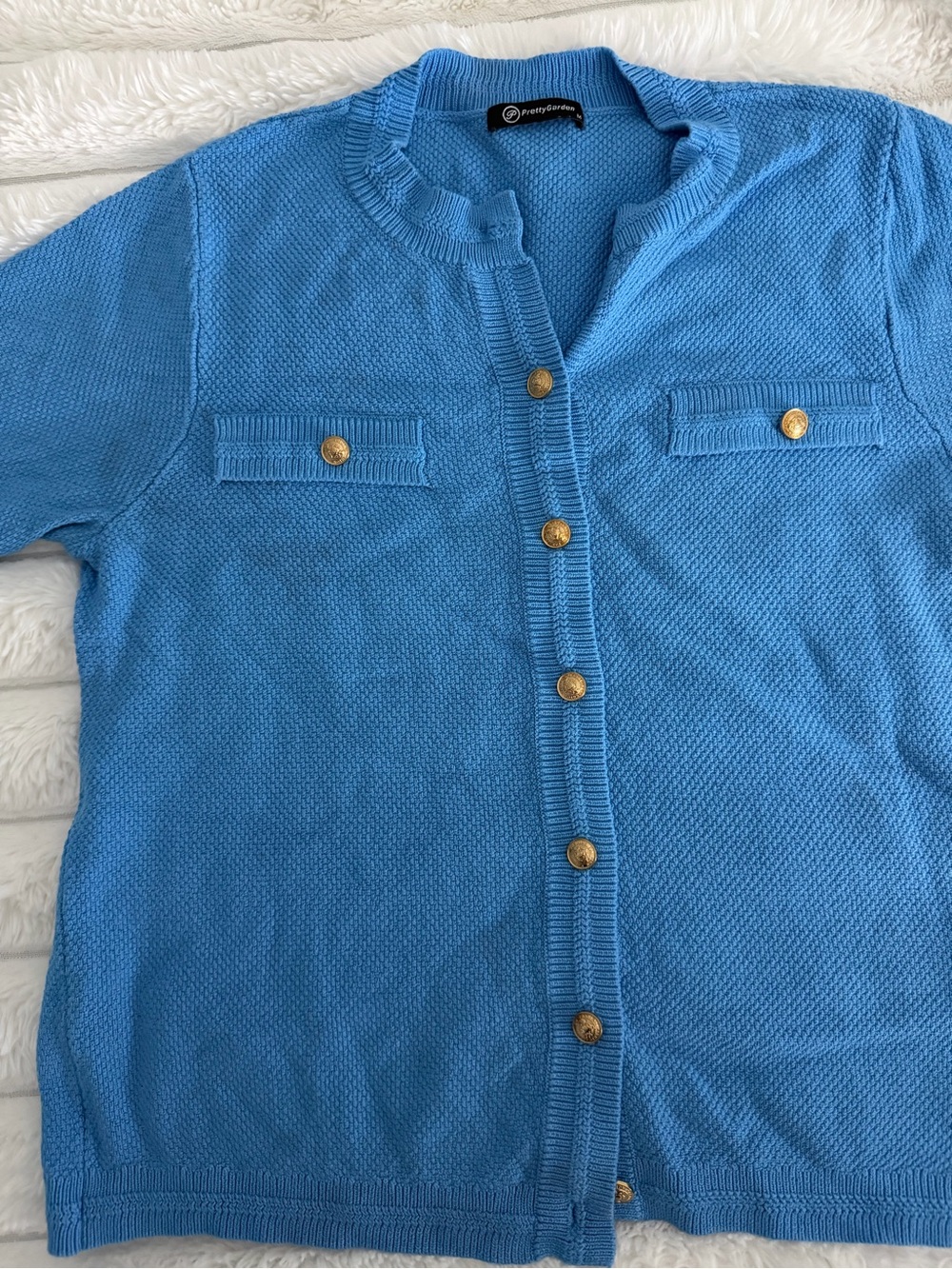Blue Knit Cardigan with Gold Buttons